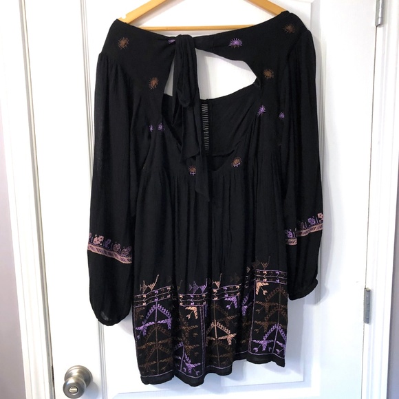 Free People Embroidered Babydoll Dress Small Black - Picture 3 of 8